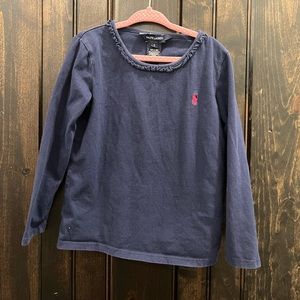 Ralph Lauren Girls Cotton Blend Navy Blue Long Sleeved Tee Size 5.
